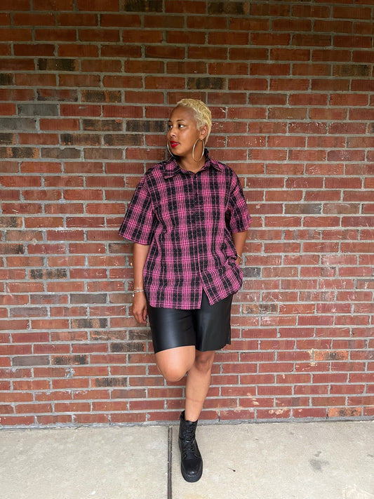 Embellished Plaid Button Up Shirt - Misfits Clothing Boutique