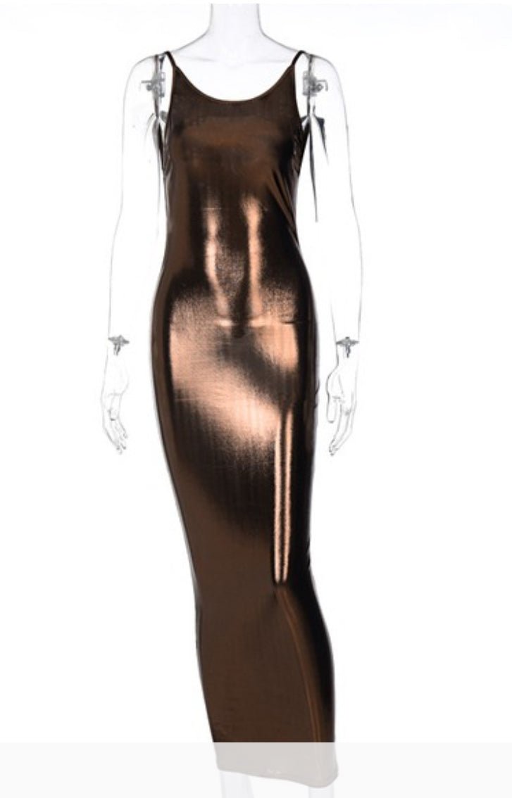 Liquid copper midi dress - Misfits Clothing Boutique